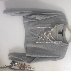 gray velvet lace up crop top
